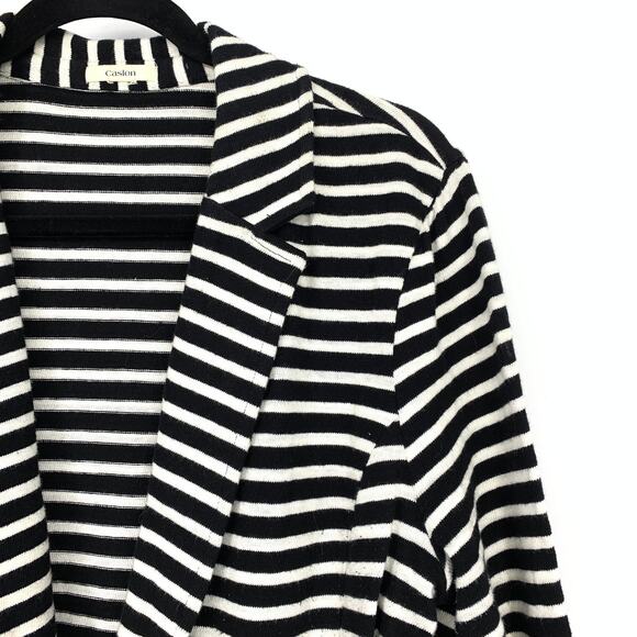 Caslon Knit Blazer Jacket Womens Apx Size Medium One Button Striped Black White - Picture 3 of 6